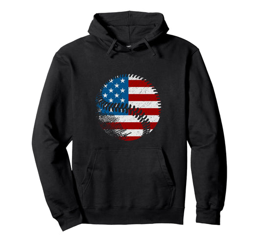 American Flag Baseball Baseball Hoodie - Unique Graphic Men Women - T-Shirt, Sweatshirt, Hoodie