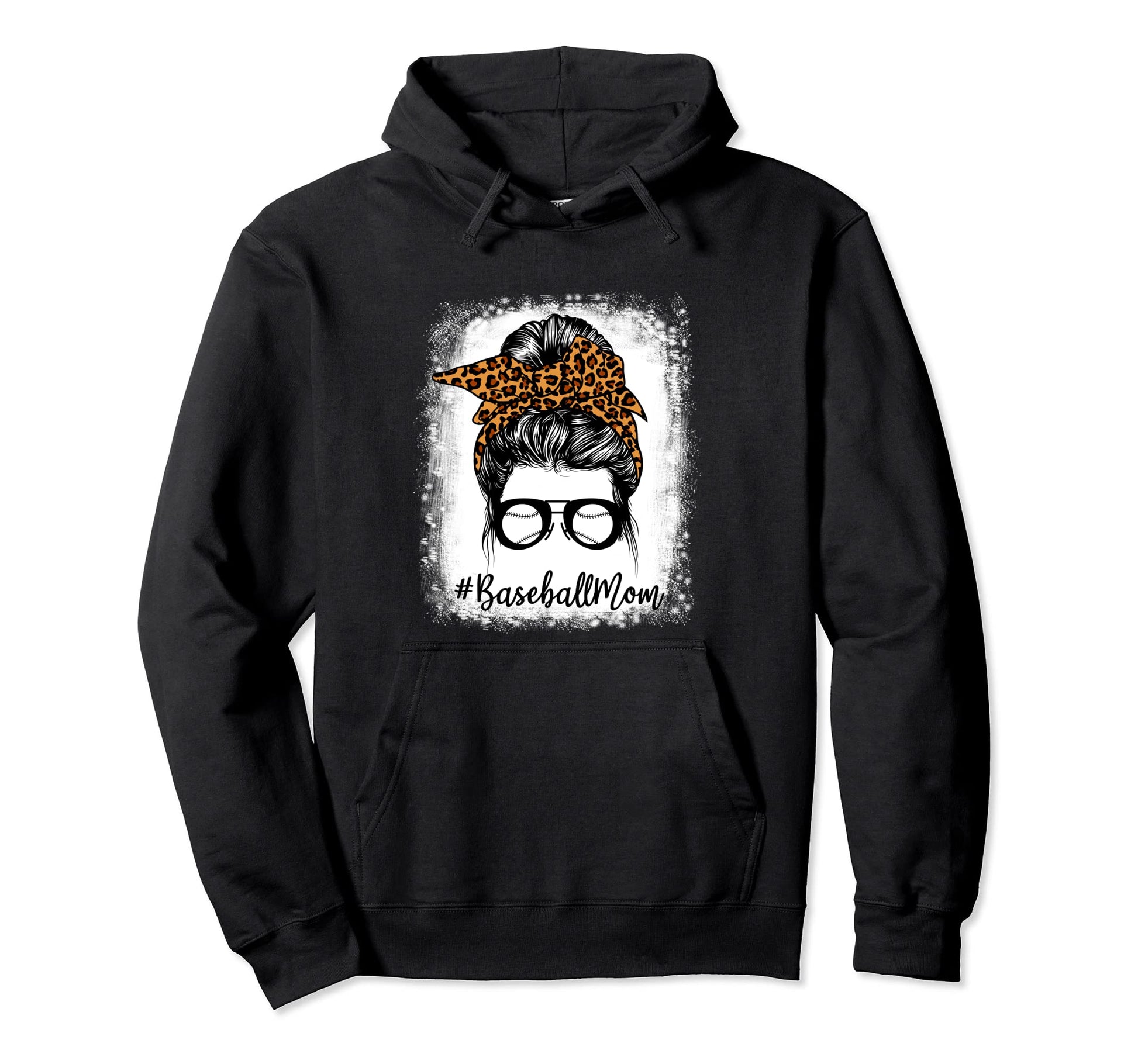 Mothers Day Sports Baseball Mom Messy Bun Hoodie - Unique Graphic Unisex - T-Shirt, Sweatshirt, Hoodie