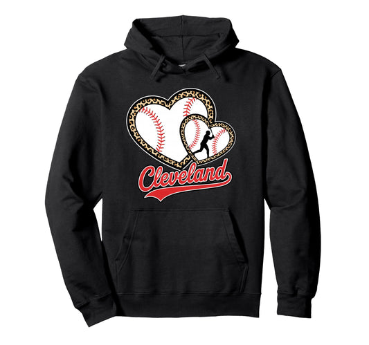Baseball Leopard Heart Sports Fan Hoodie - Streetwear Style for Adults - T-Shirt, Sweatshirt, Hoodie