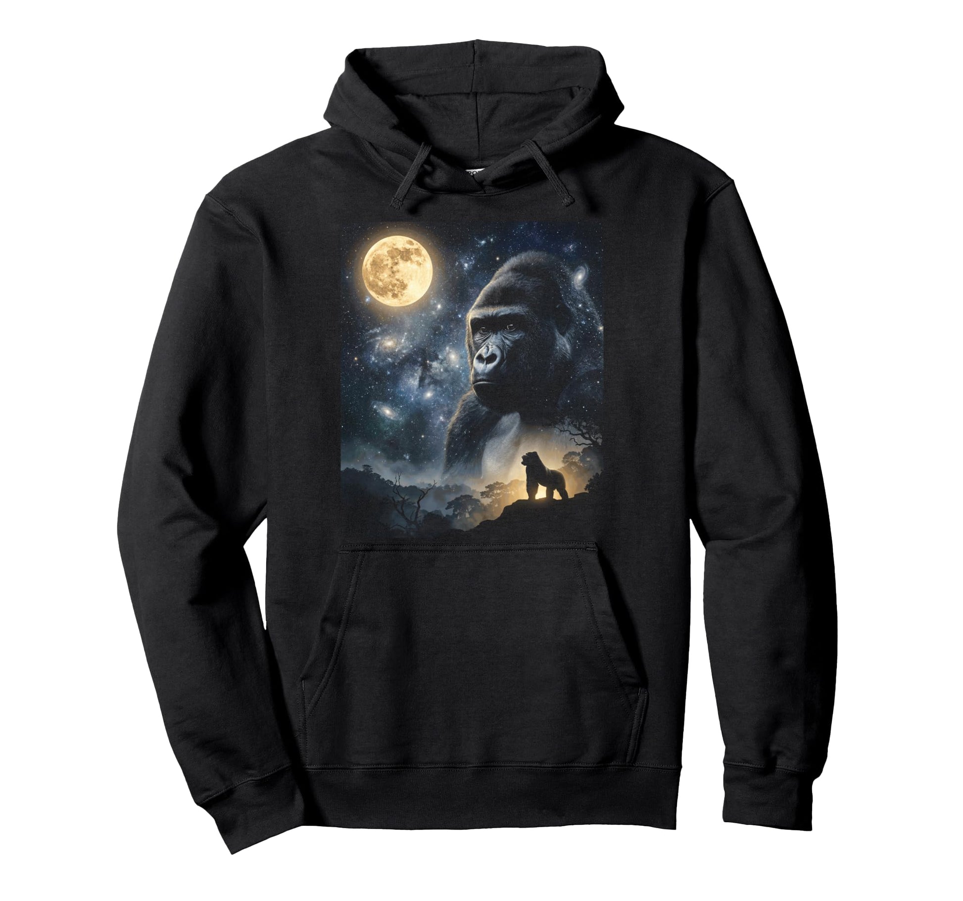 Howling Gorilla Full Moon Starry Night 90S Hoodie - Trendy Graphic Unisex - T-Shirt, Sweatshirt, Hoodie