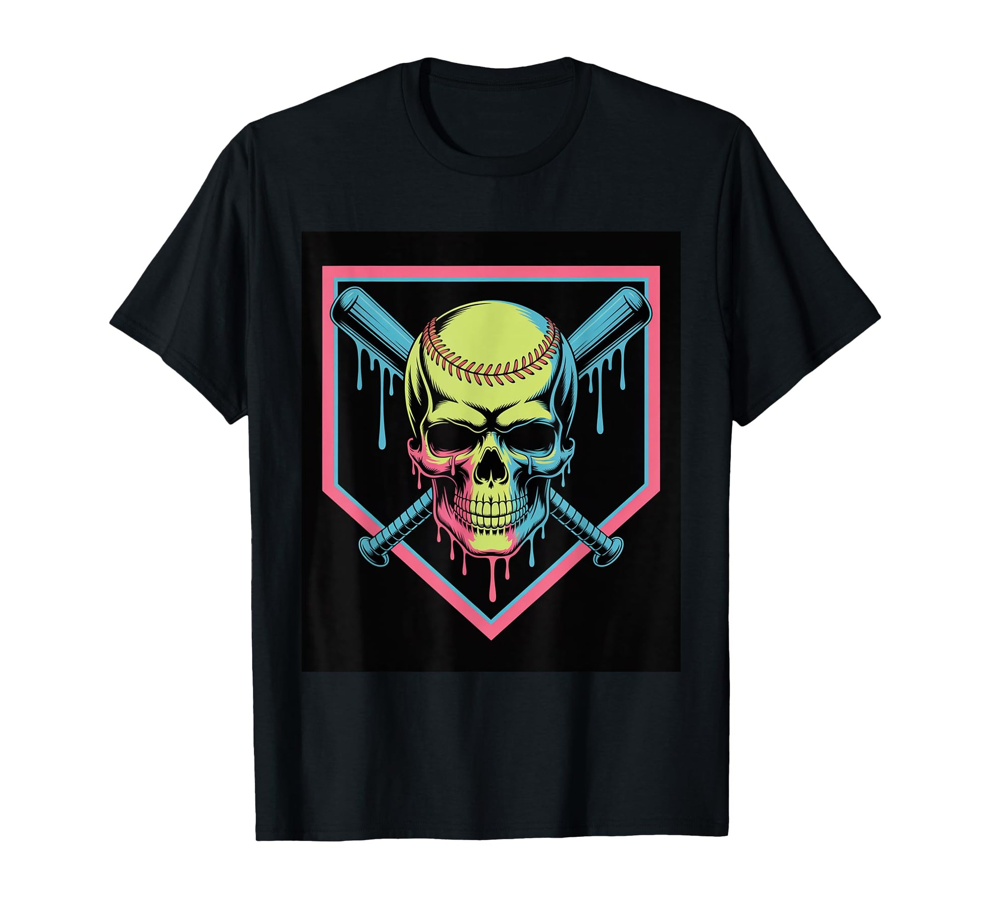 Baseball Skull Drip Crossbats T-Shirt - Casual Everyday Wear Men Women - T-Shirt, Sweatshirt, Hoodie