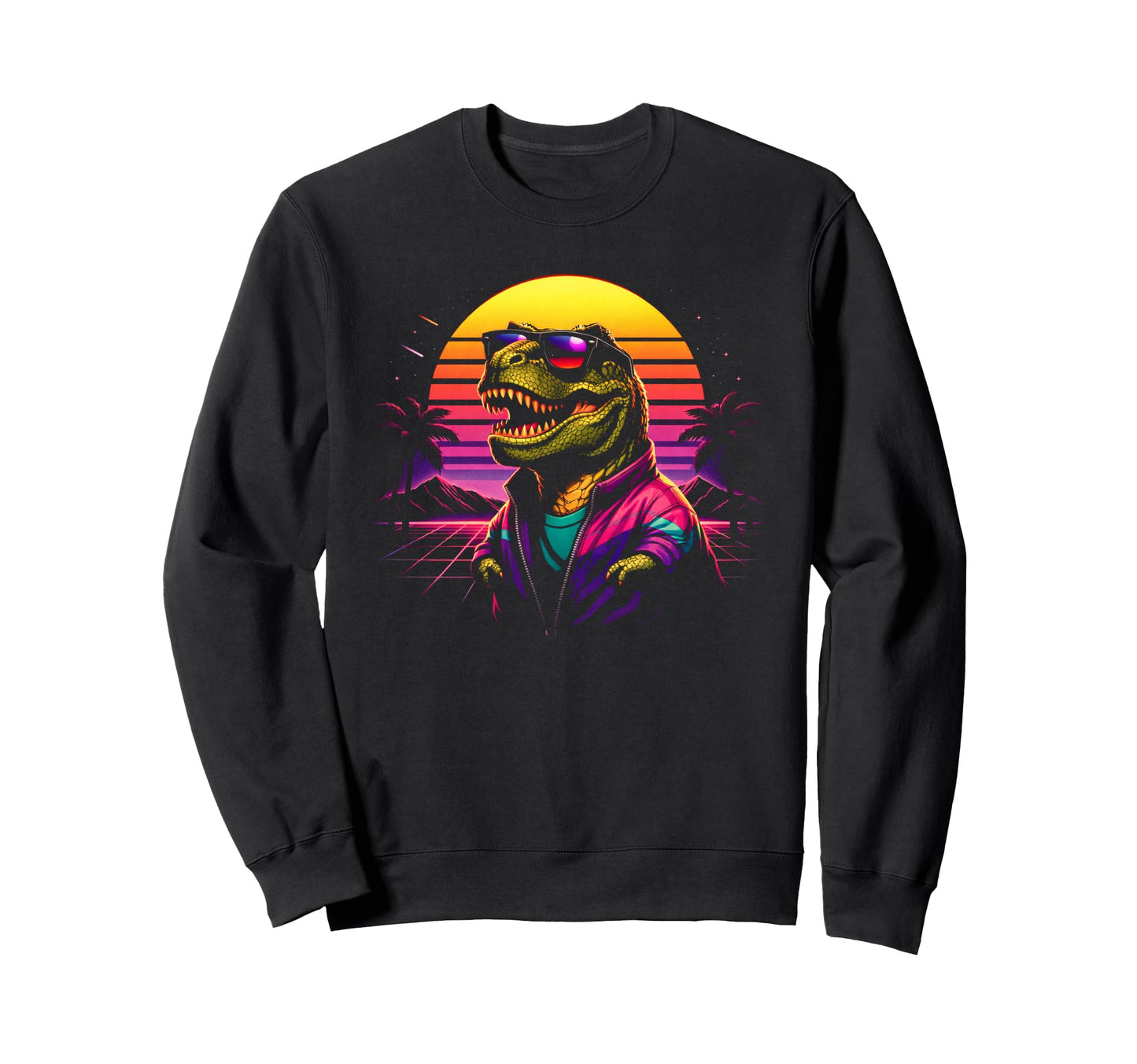 80S Synthwave T Rex Tyrannosaurus Sweatshirt - Custom Art Print Unisex - T-Shirt, Sweatshirt, Hoodie