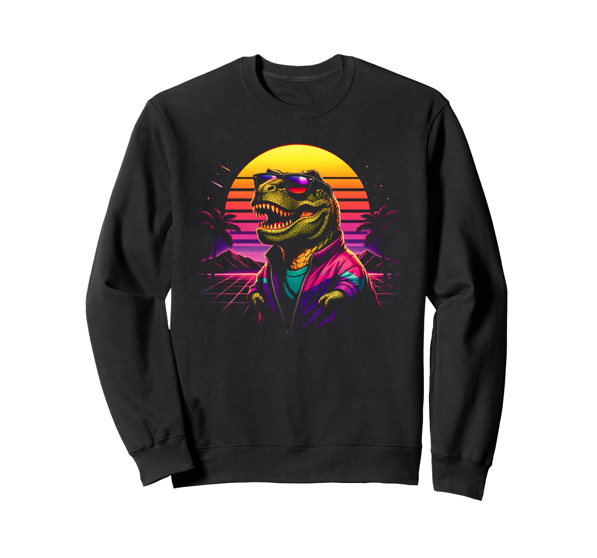 80S Synthwave T Rex Tyrannosaurus Sweatshirt - Custom Art Print Unisex - T-Shirt, Sweatshirt, Hoodie