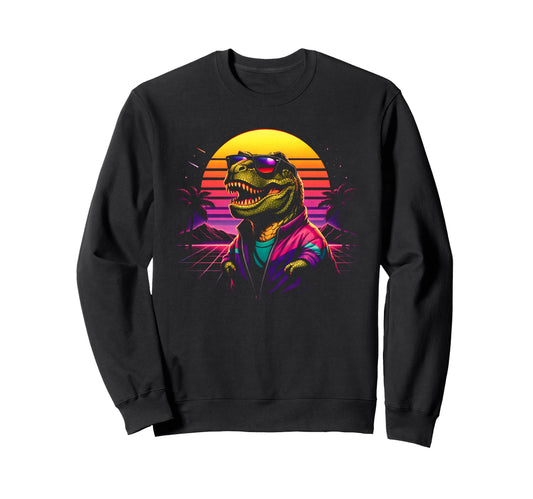 80S Synthwave T Rex Tyrannosaurus Sweatshirt - Custom Art Print Unisex - T-Shirt, Sweatshirt, Hoodie
