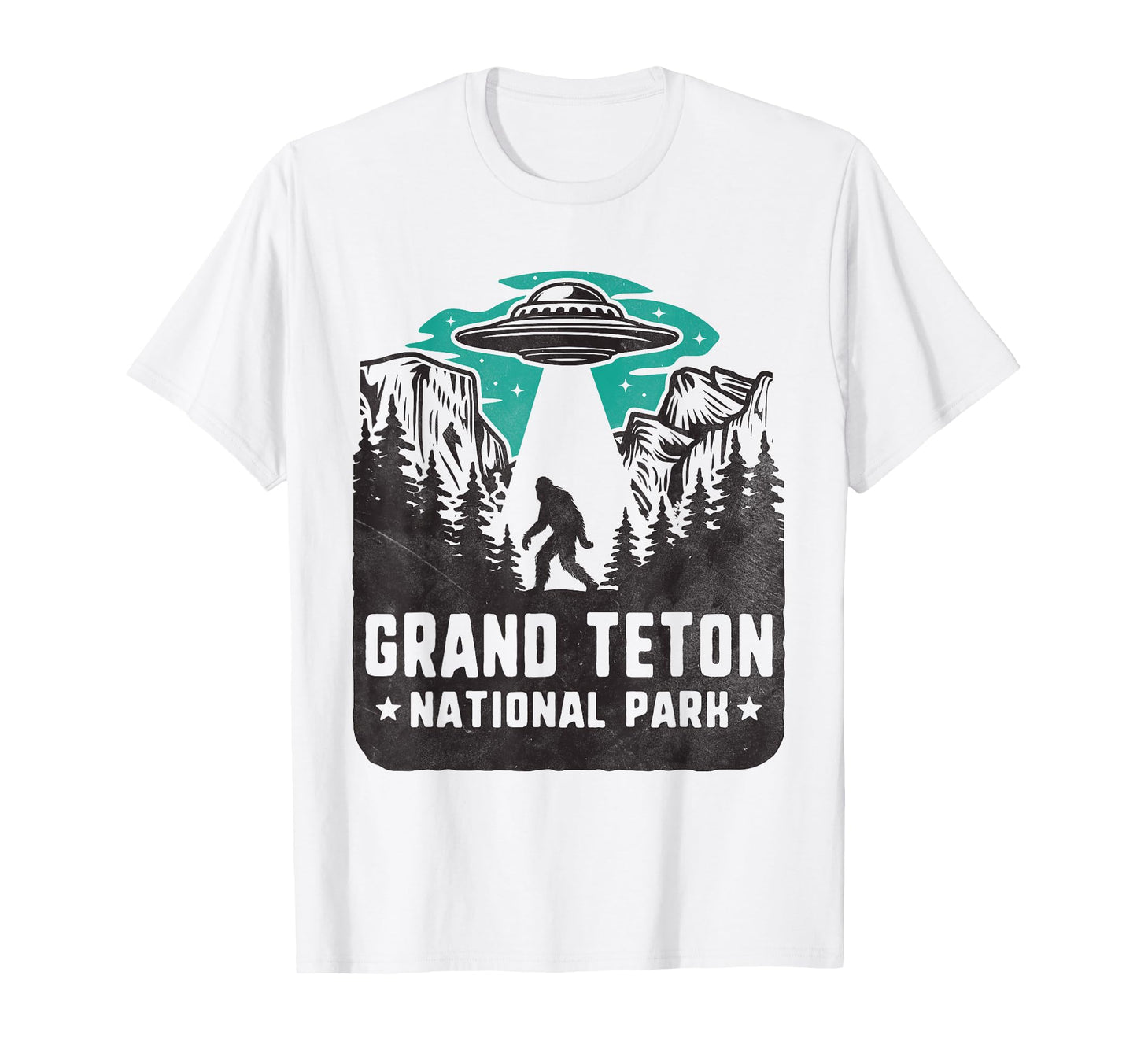 Grand Teton National Park Ufo And Bigfoot T-Shirt - Custom Art Print Unisex - T-Shirt, Sweatshirt, Hoodie