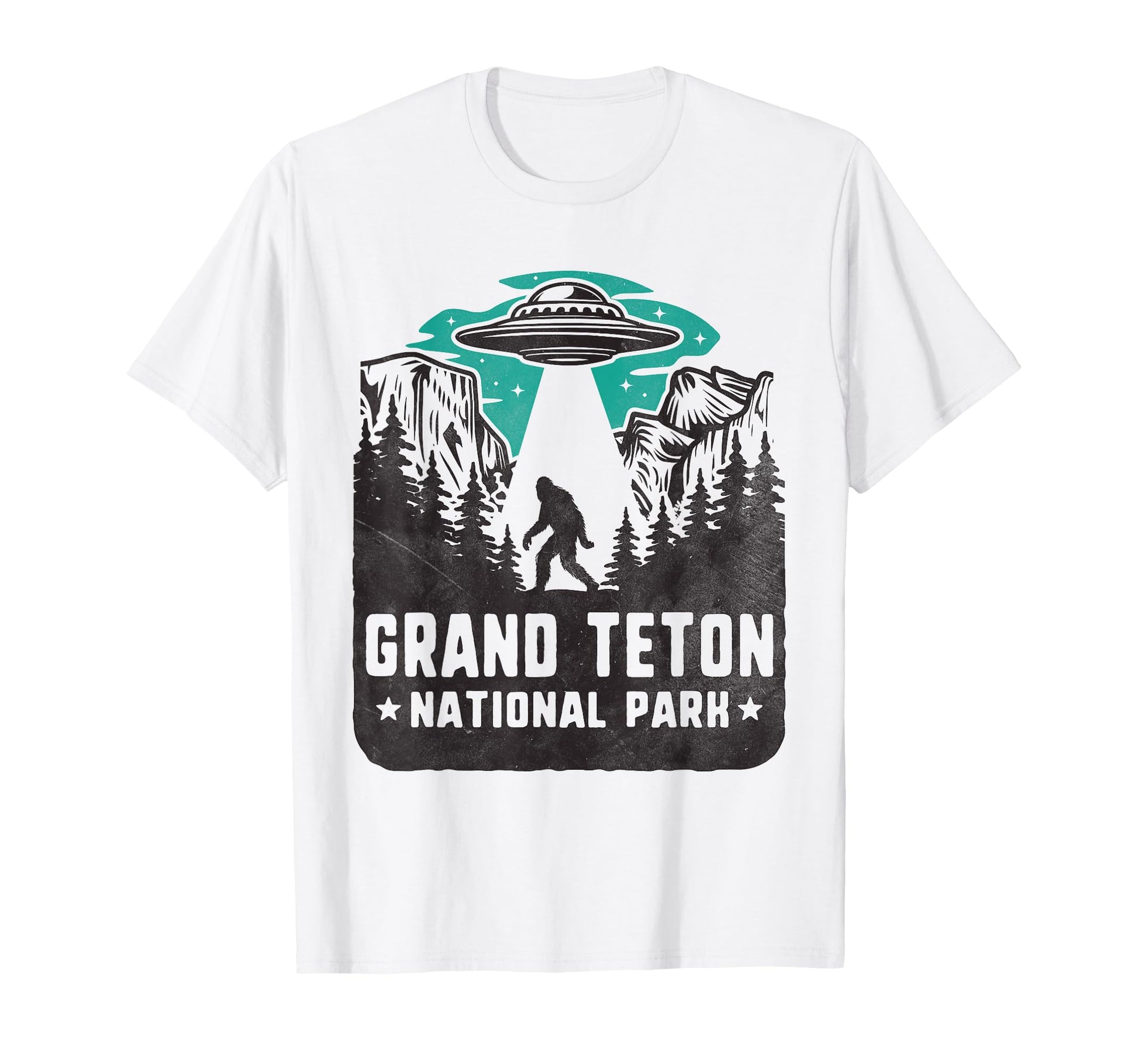 Grand Teton National Park Ufo And Bigfoot T-Shirt - Custom Art Print Unisex - T-Shirt, Sweatshirt, Hoodie