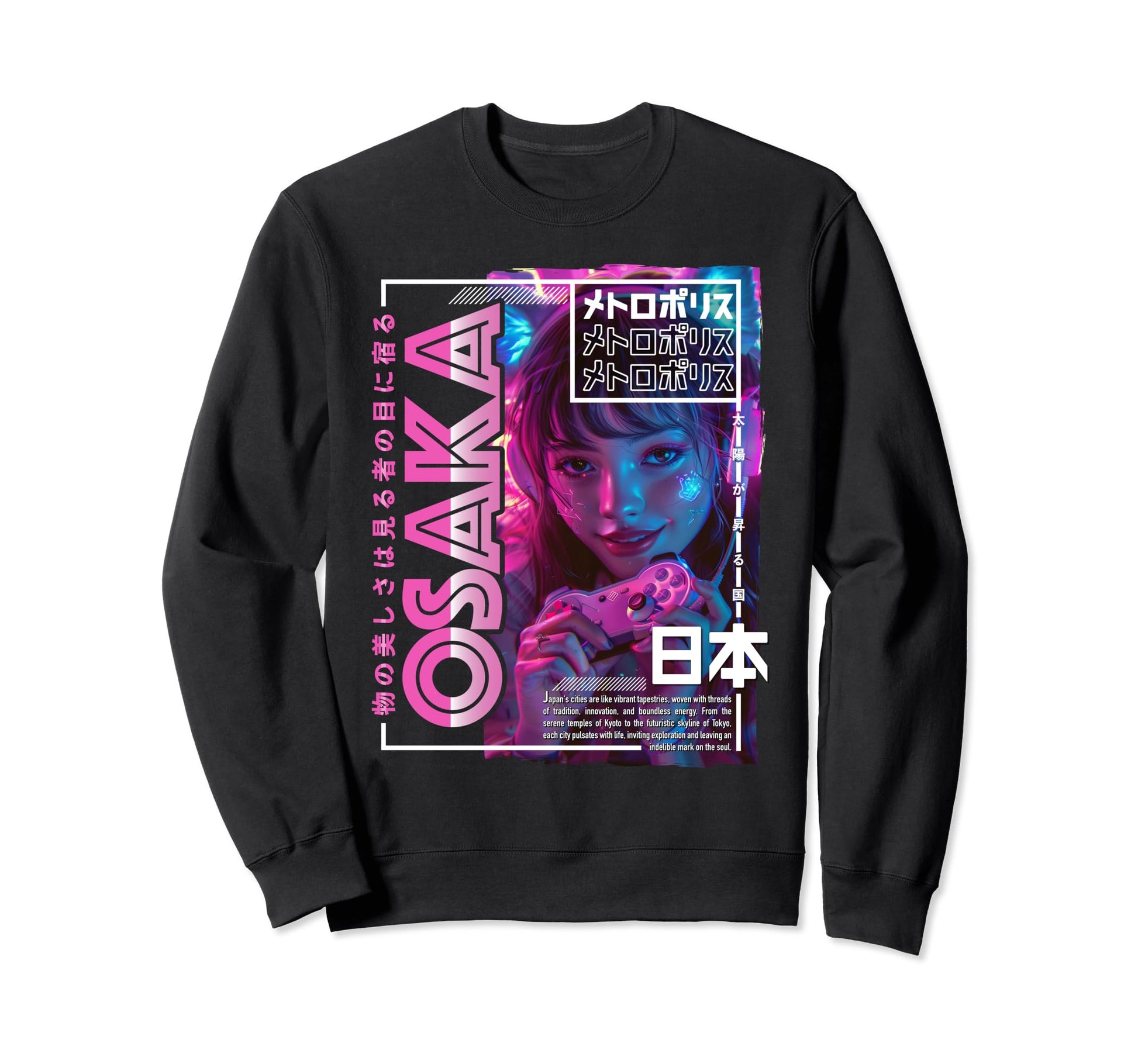 Osaka City 80S Synthwave E Japan Osaka Sweatshirt - Custom Art Print Unisex - T-Shirt, Sweatshirt, Hoodie