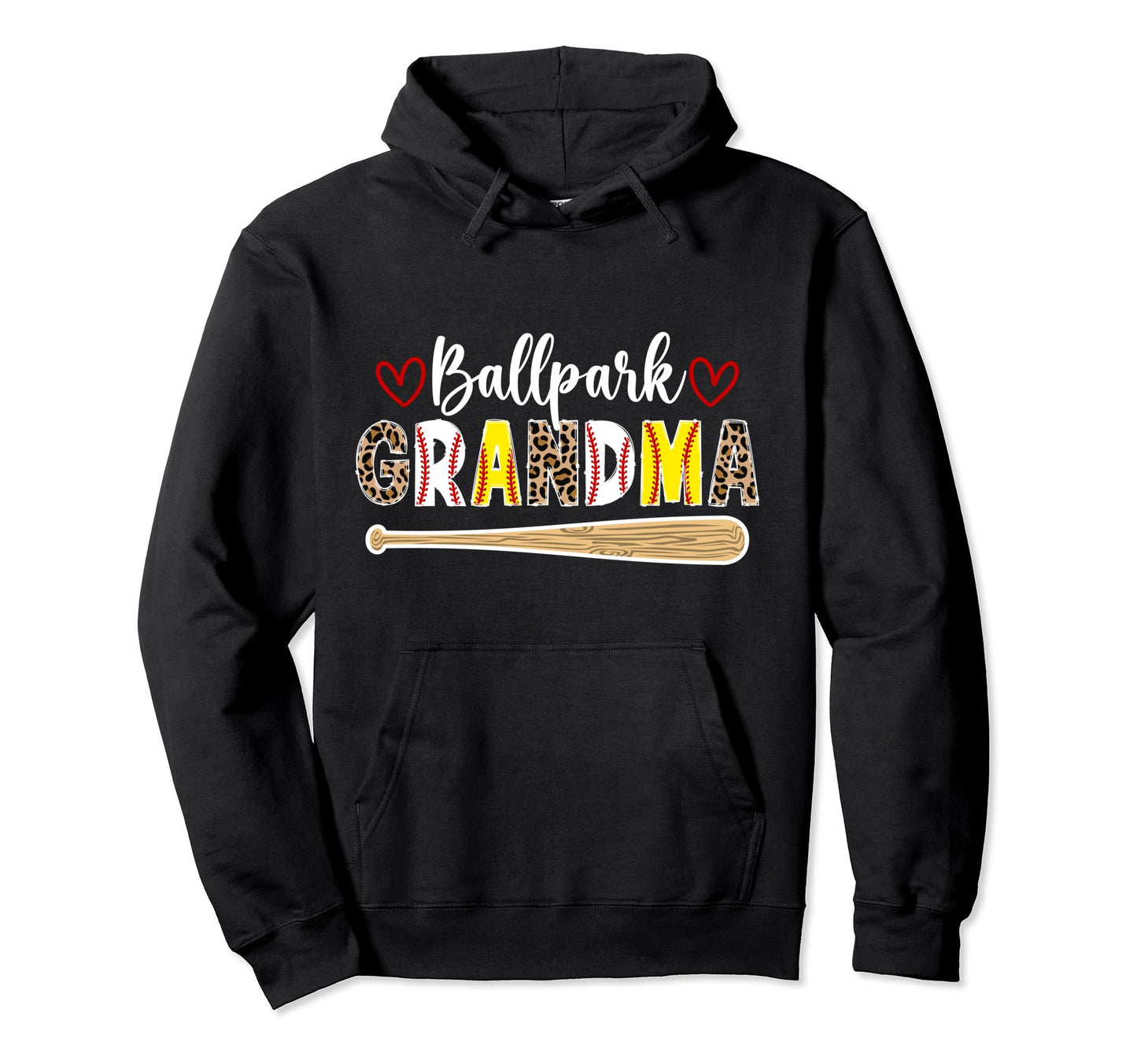 Ballpark Grandma Leopard Baseball Hoodie - Fun Novelty Design Unisex - T-Shirt, Sweatshirt, Hoodie