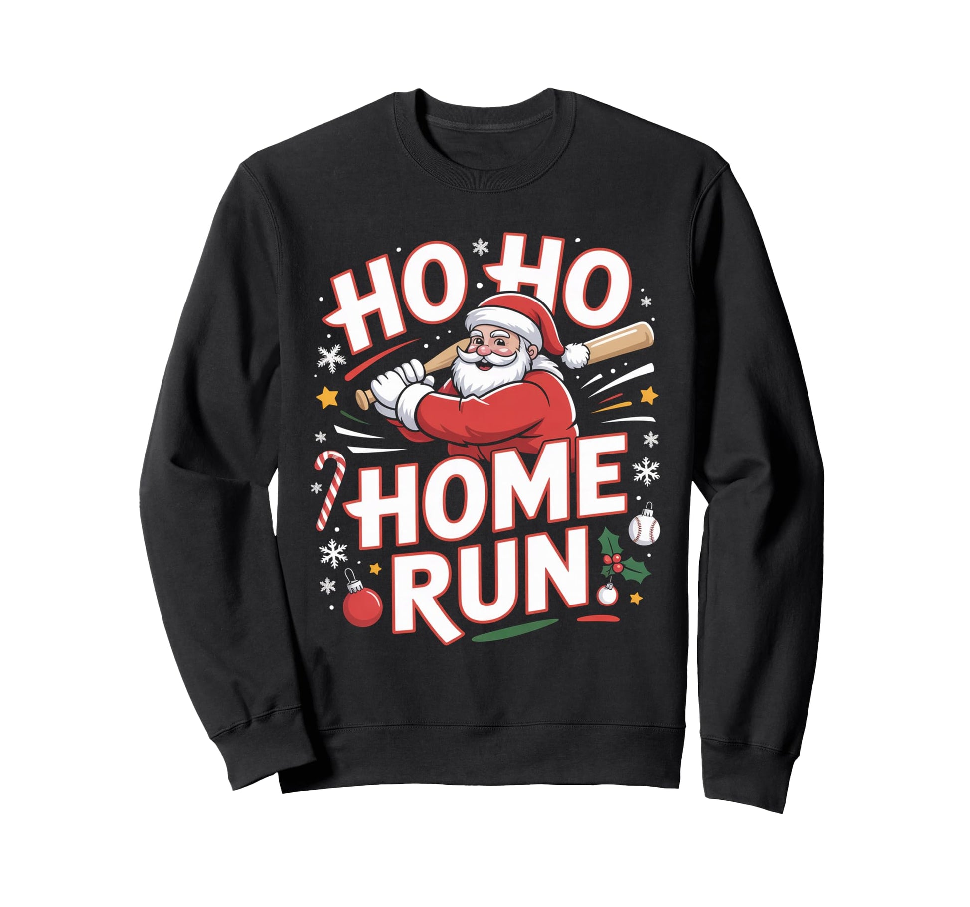 Ho Ho Home Run Baseball Sweatshirt - Unique Graphic Unisex - T-Shirt, Sweatshirt, Hoodie