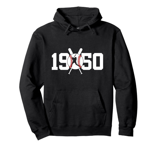 1950 Baseball 75Th Birthday Hoodie - Casual Everyday Wear Men Women - T-Shirt, Sweatshirt, Hoodie