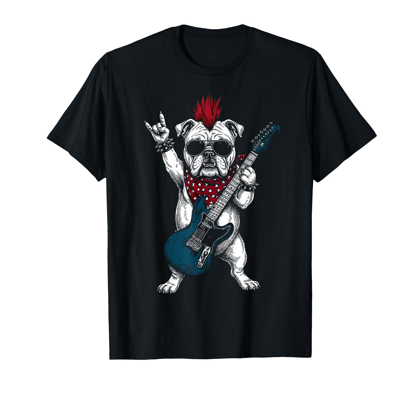 Funny Bulldog Dog Playing Guitar Usa T-Shirt - Novelty Apparel for Adults - T-Shirt, Sweatshirt, Hoodie