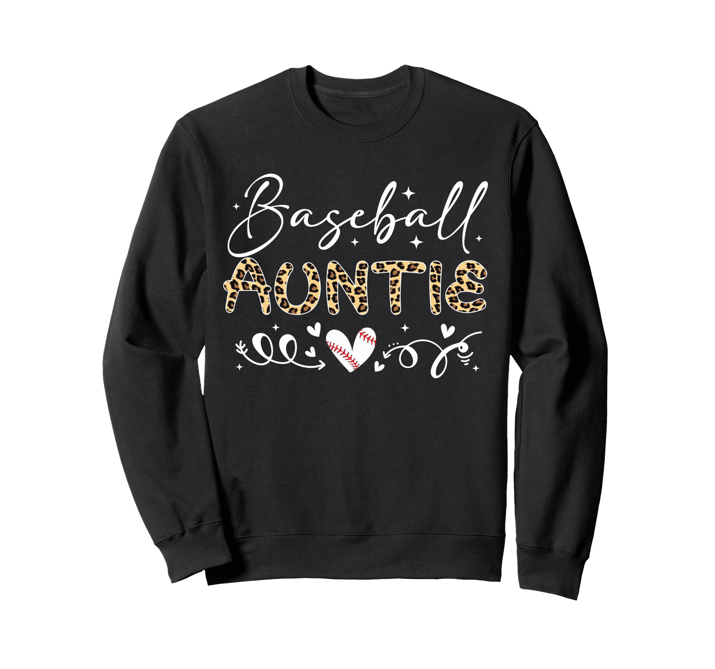 Baseball Auntie Leopard Baseball Heart Sweatshirt - Graphic Print Men Women - T-Shirt, Sweatshirt, Hoodie