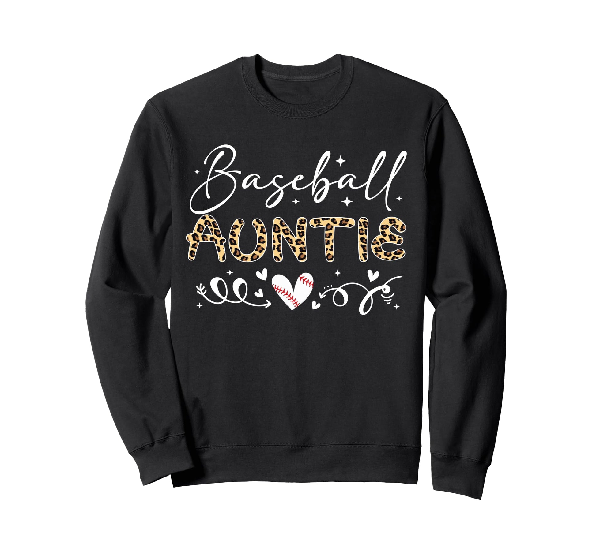 Baseball Auntie Leopard Baseball Heart Sweatshirt - Graphic Print Men Women - T-Shirt, Sweatshirt, Hoodie