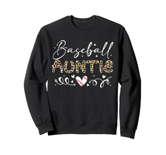 Baseball Auntie Leopard Baseball Heart Sweatshirt - Graphic Print Men Women - T-Shirt, Sweatshirt, Hoodie