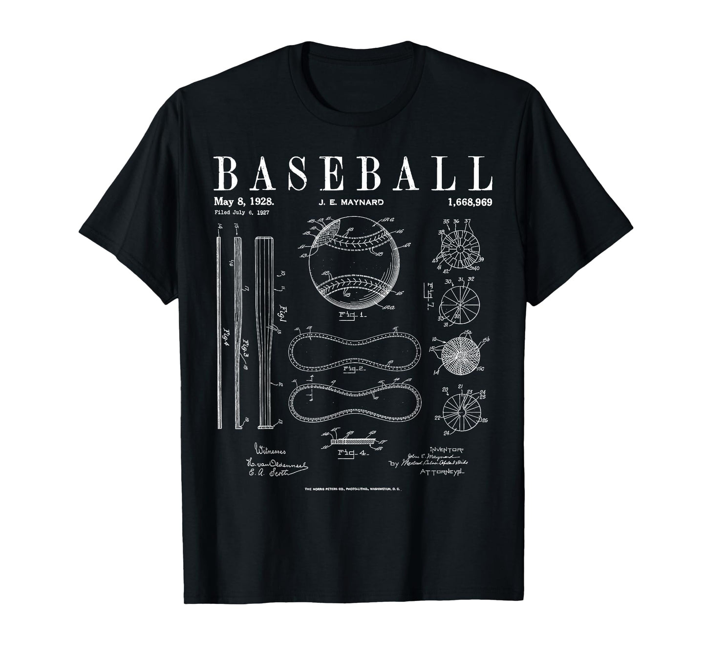Baseball Bat And Ball Old Patent Drawing T-Shirt - Unique Graphic Men Women - T-Shirt, Sweatshirt, Hoodie