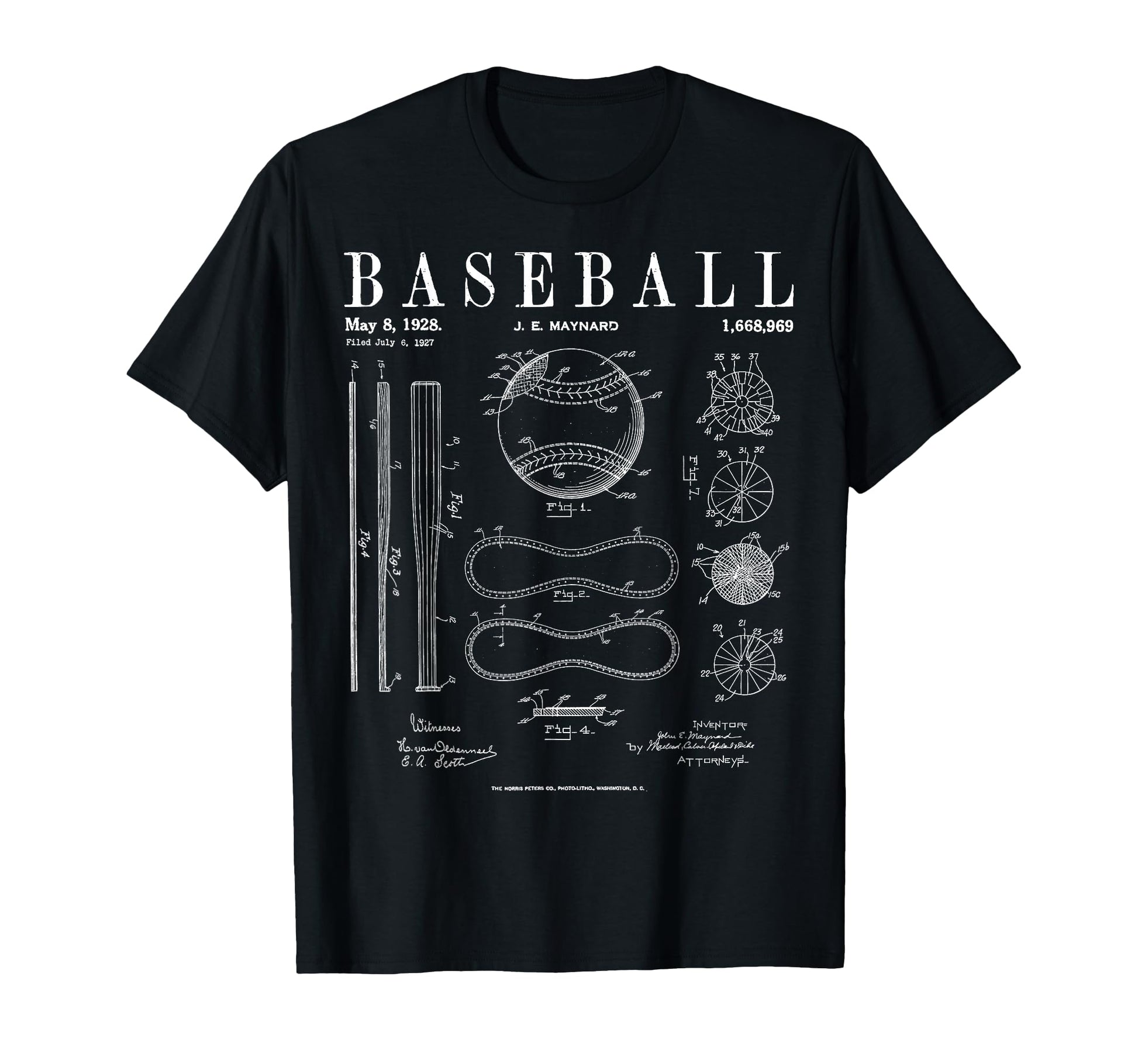 Baseball Bat And Ball Old Patent Drawing T-Shirt - Unique Graphic Men Women - T-Shirt, Sweatshirt, Hoodie