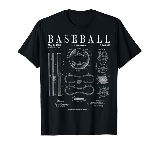 Baseball Bat And Ball Old Patent Drawing T-Shirt - Unique Graphic Men Women - T-Shirt, Sweatshirt, Hoodie