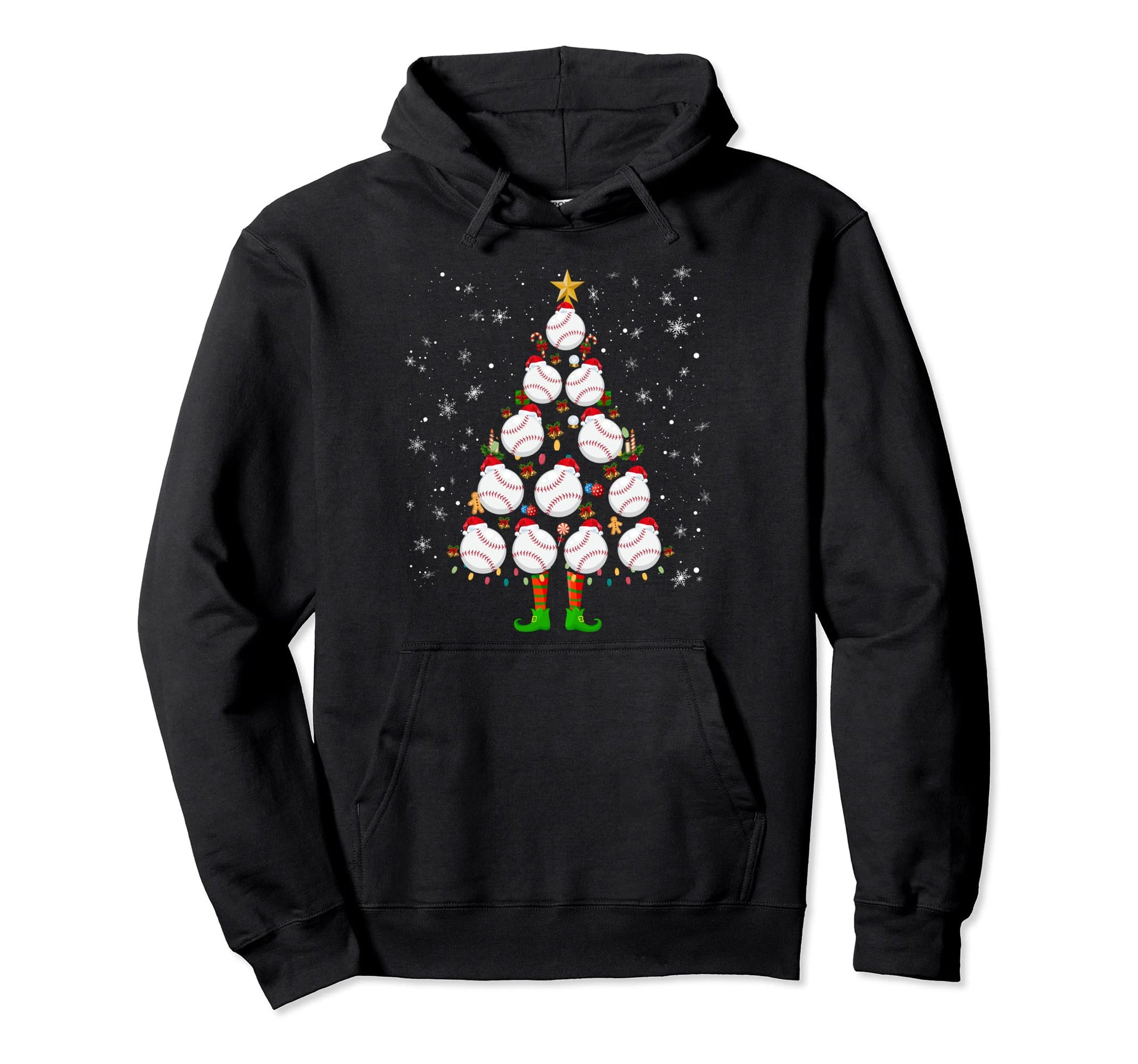 Baseball Tree Santa Hat Ugly Hoodie - Novelty Apparel Unisex - T-Shirt, Sweatshirt, Hoodie