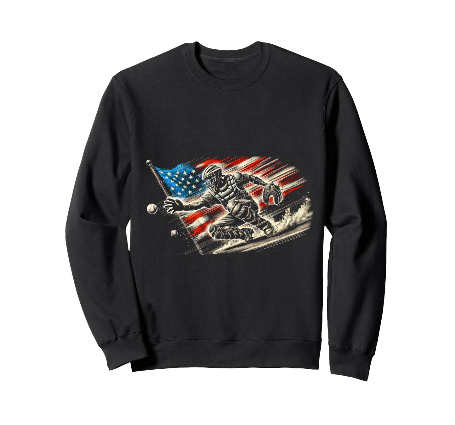 American Flag Baseball Player Bat Sweatshirt - Trendy Graphic for Adults - T-Shirt, Sweatshirt, Hoodie