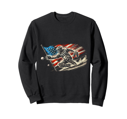 American Flag Baseball Player Bat Sweatshirt - Trendy Graphic for Adults - T-Shirt, Sweatshirt, Hoodie