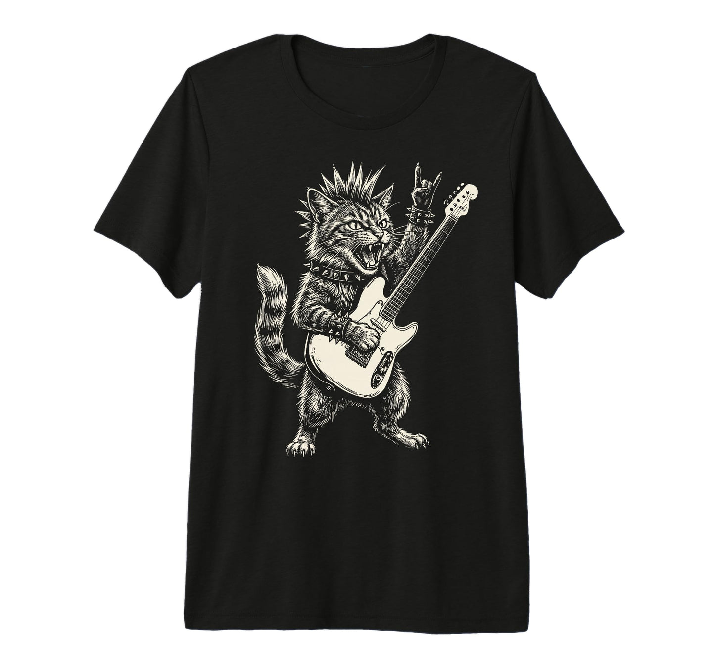 Funny Cat Playing Guitar Rock And T-Shirt - Minimalist Print Men Women - T-Shirt, Sweatshirt, Hoodie