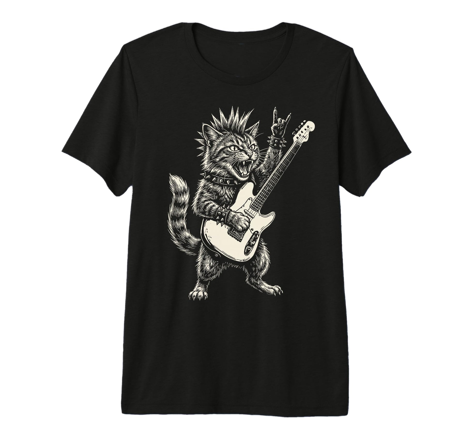 Funny Cat Playing Guitar Rock And T-Shirt - Minimalist Print Men Women - T-Shirt, Sweatshirt, Hoodie