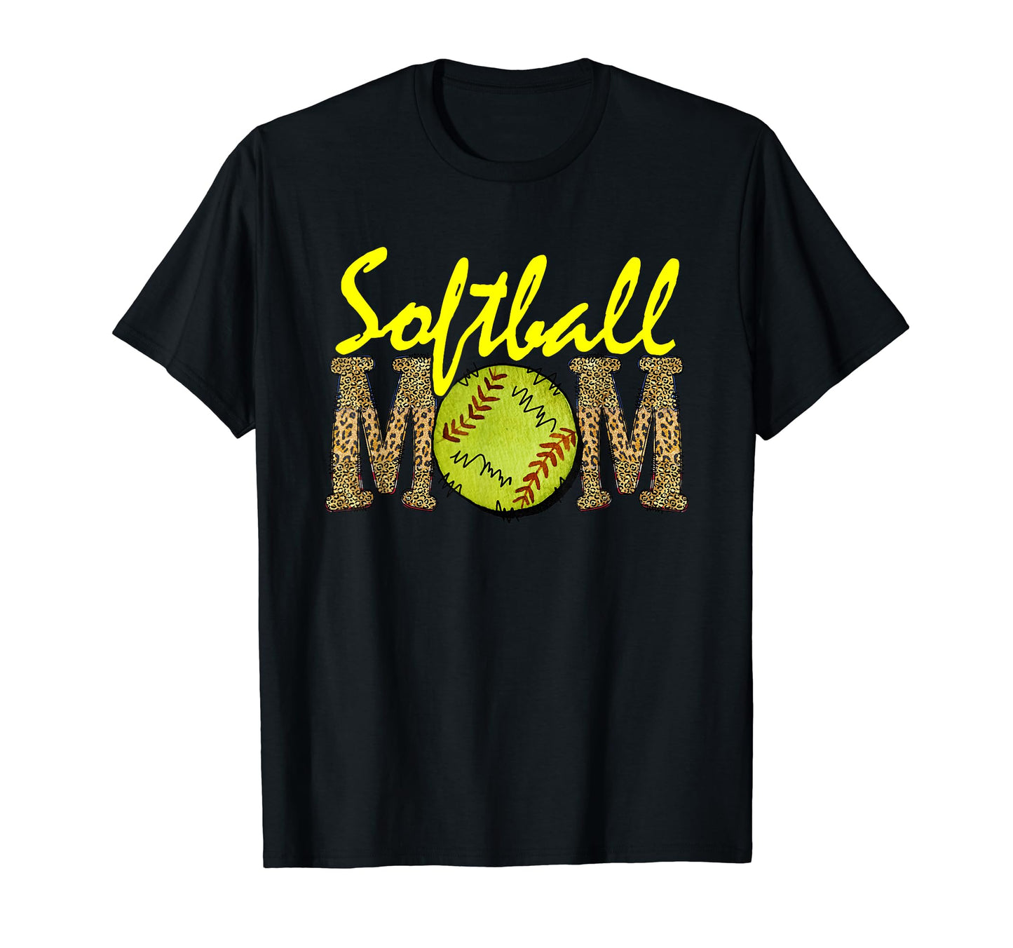 Softball Mom Leopard Funny T-Shirt - Casual Everyday Wear Men Women - T-Shirt, Sweatshirt, Hoodie