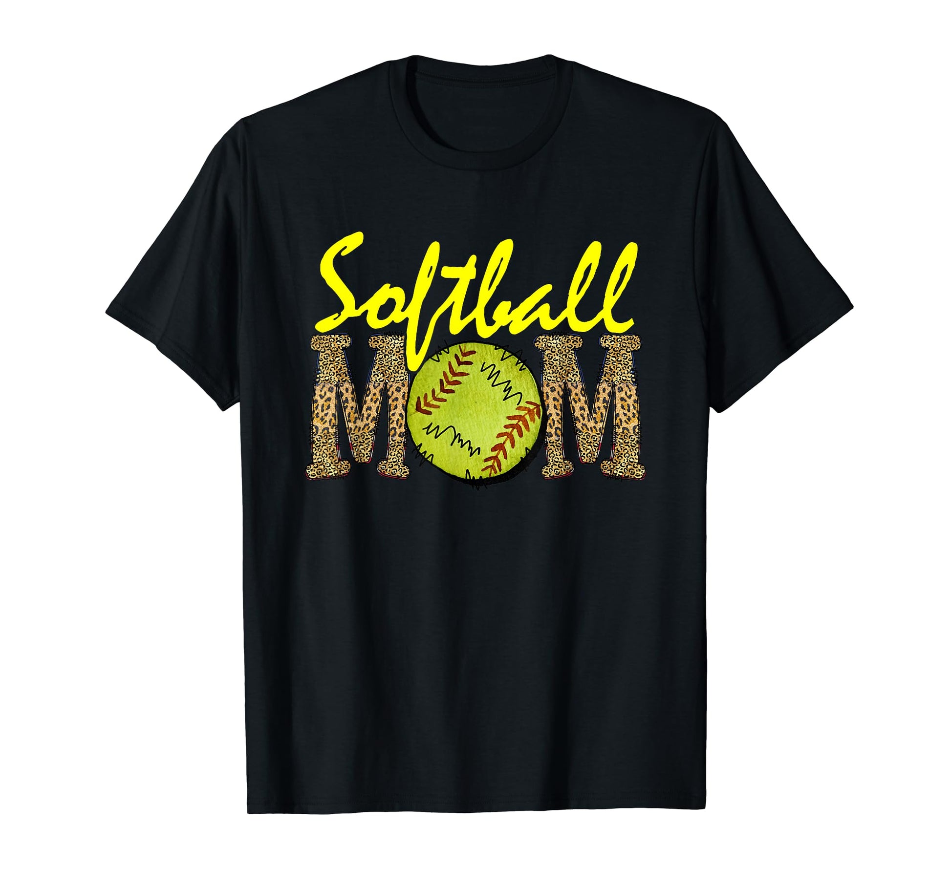 Softball Mom Leopard Funny T-Shirt - Casual Everyday Wear Men Women - T-Shirt, Sweatshirt, Hoodie
