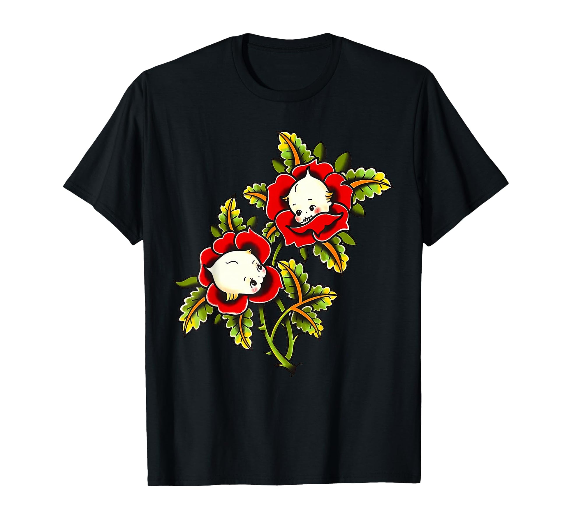 Kewpie Roses Traditional Tattoo Flash T-Shirt - Novelty Apparel for Adults - T-Shirt, Sweatshirt, Hoodie