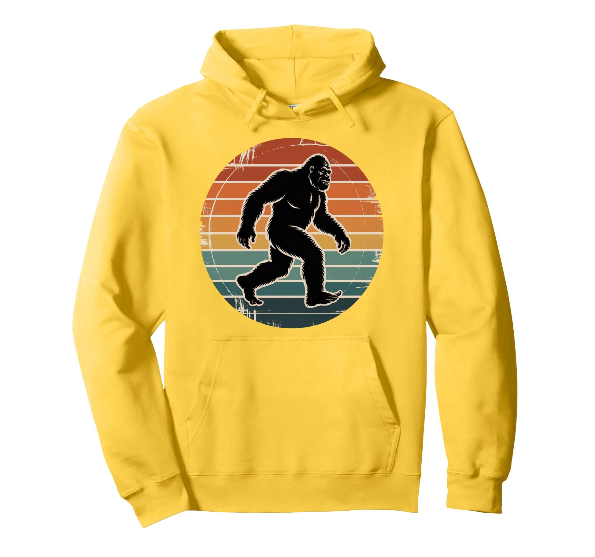Bigfoot Walking Sunset Stripes Hoodie - Aesthetic Graphic Unisex - T-Shirt, Sweatshirt, Hoodie