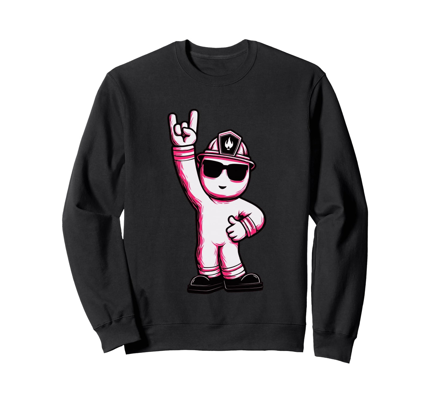 Firefighter Mascot Rock Hand Sign Sweatshirt - Custom Art Print Unisex - T-Shirt, Sweatshirt, Hoodie