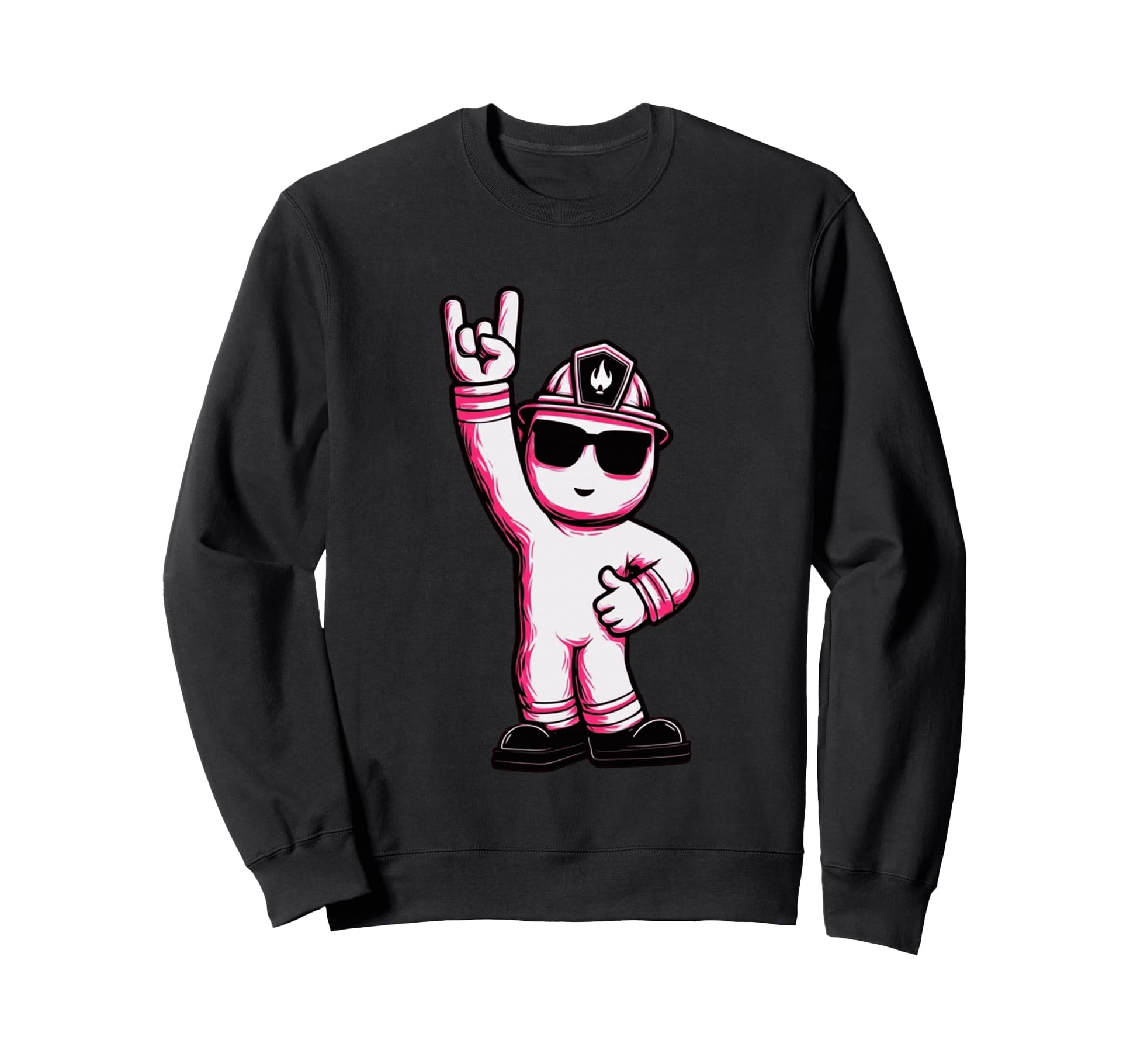Firefighter Mascot Rock Hand Sign Sweatshirt - Custom Art Print Unisex - T-Shirt, Sweatshirt, Hoodie