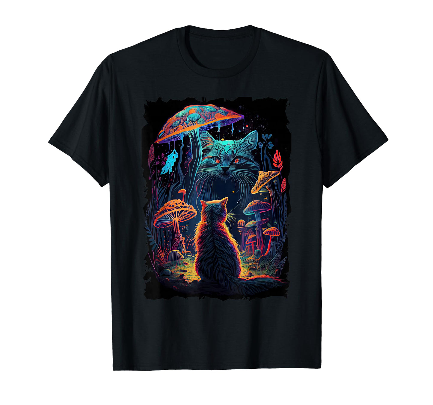 Cat Mushrooms 70S Psychedelic T-Shirt - Casual Everyday Wear Men Women - T-Shirt, Sweatshirt, Hoodie