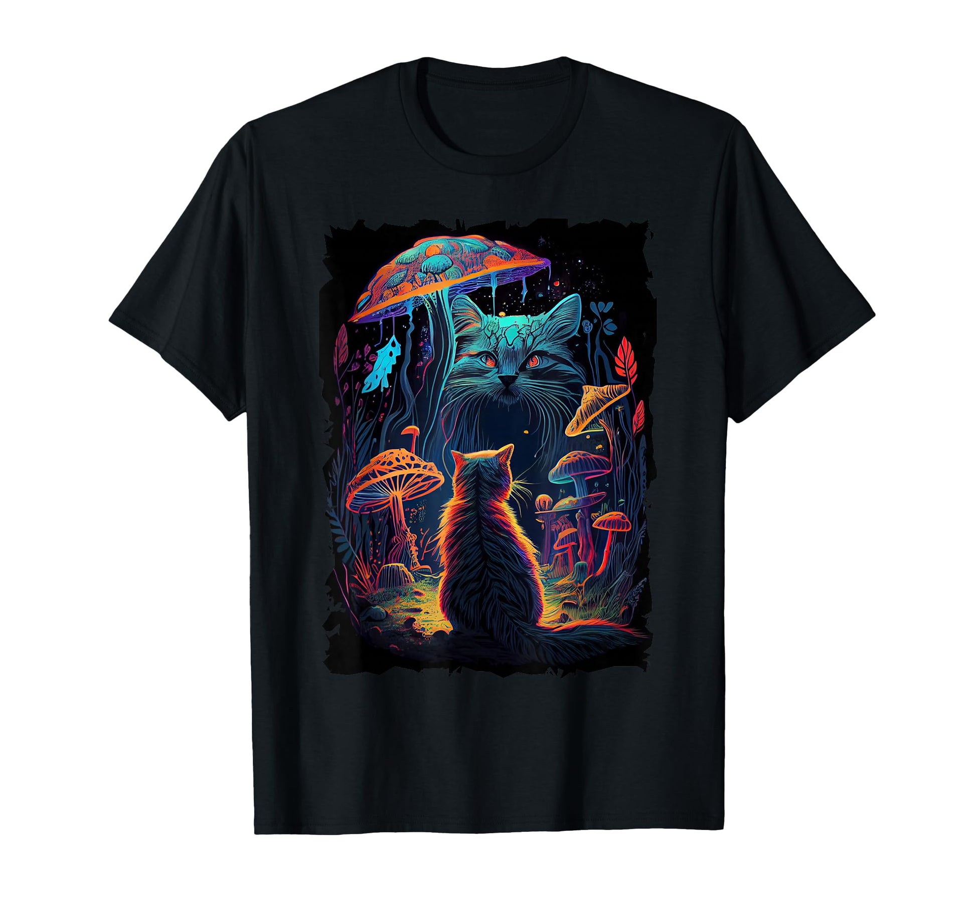 Cat Mushrooms 70S Psychedelic T-Shirt - Casual Everyday Wear Men Women - T-Shirt, Sweatshirt, Hoodie