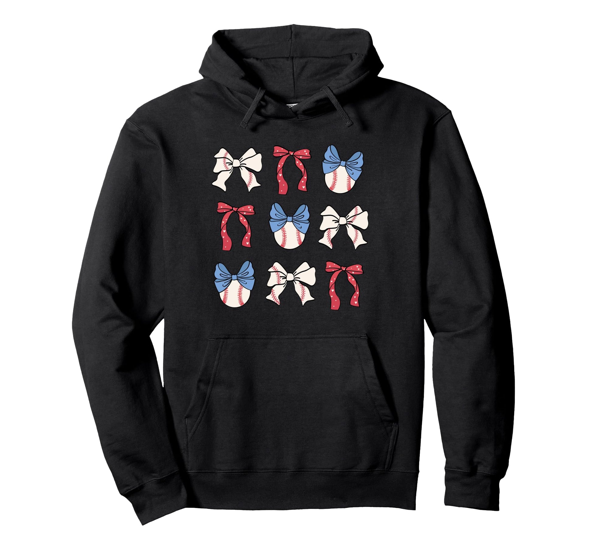 Bow Coquette Ribbon American Baseball Fan Hoodie - Graphic Print Unisex - T-Shirt, Sweatshirt, Hoodie