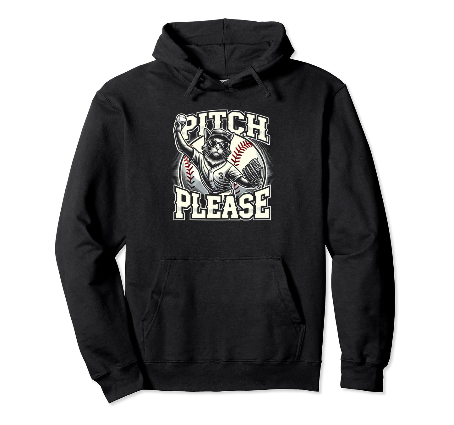 Pitching Baseball Player Cat Pitch Hoodie - Minimalist Print Men Women - T-Shirt, Sweatshirt, Hoodie