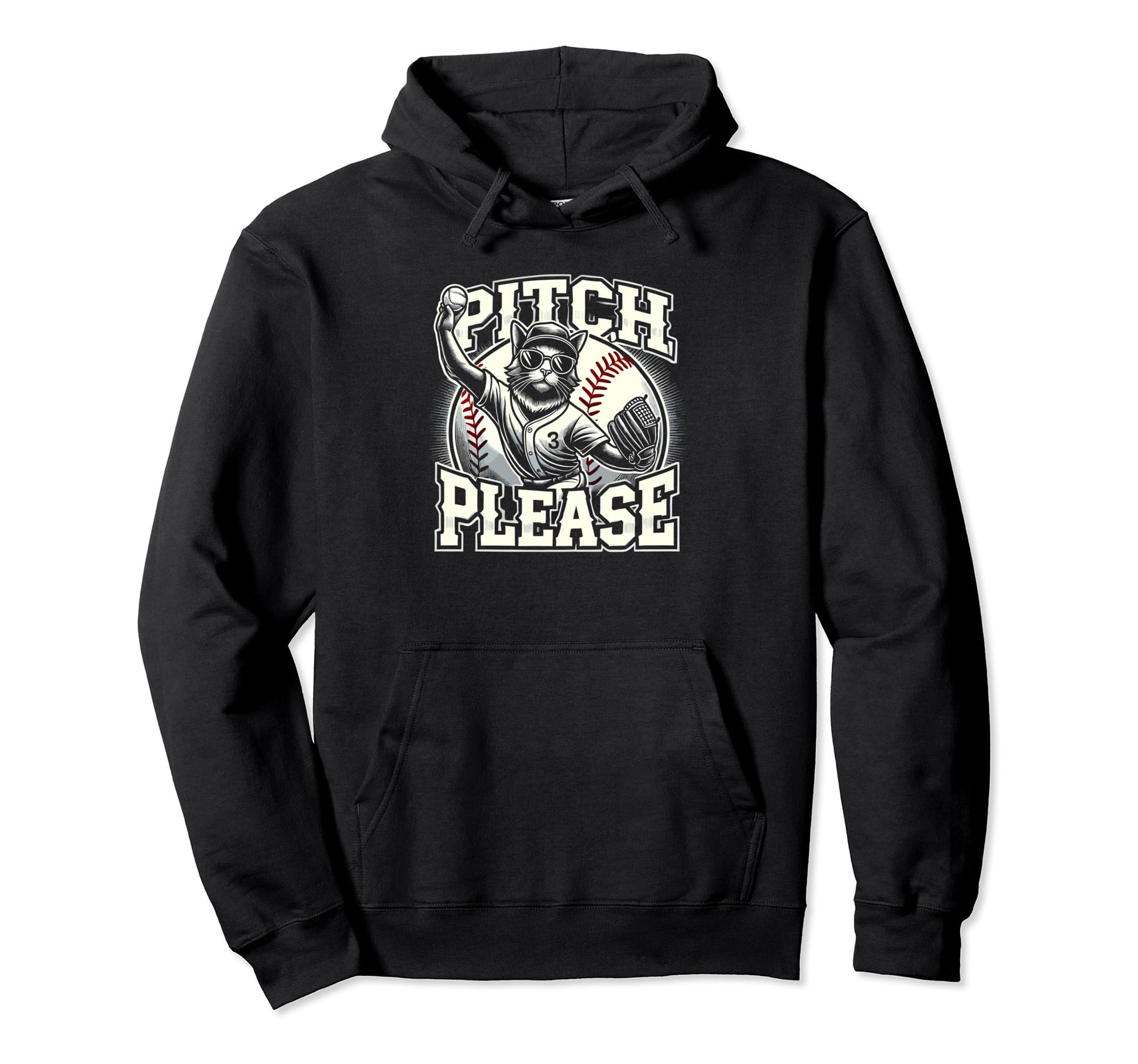 Pitching Baseball Player Cat Pitch Hoodie - Minimalist Print Men Women - T-Shirt, Sweatshirt, Hoodie