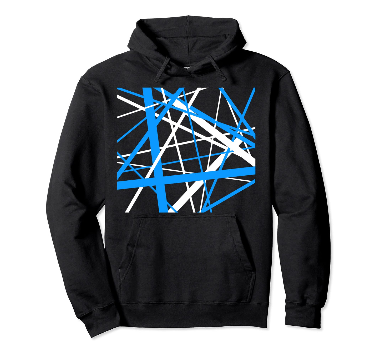 Medium Blue And White Geometric Strips Cut Hoodie - Unique Graphic Unisex - T-Shirt, Sweatshirt, Hoodie