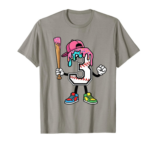 3Rd Birthday Baseball Ice Cream Drip T-Shirt - Graphic Print for Adults - T-Shirt, Sweatshirt, Hoodie