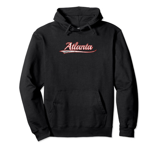 Atlanta Varsity Distressed Throwback Hoodie - Novelty Apparel for Adults - T-Shirt, Sweatshirt, Hoodie