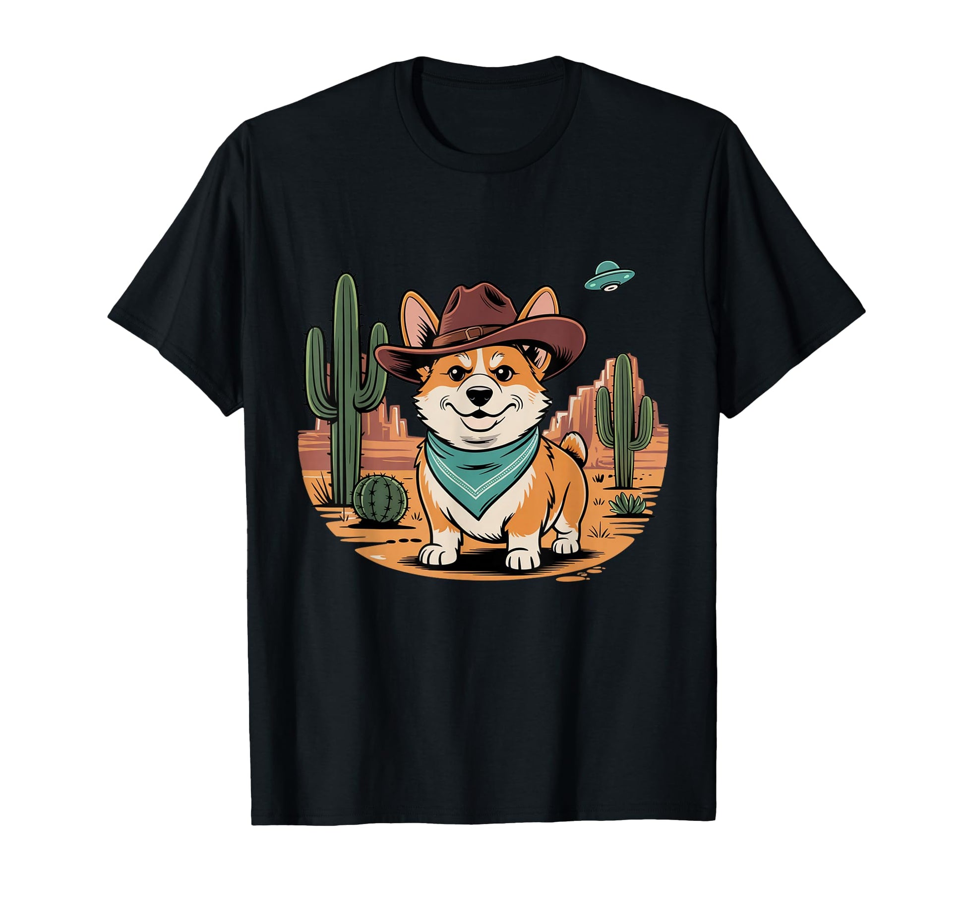 Ufo Funny Corgi Cowboy Western T-Shirt - Fun Novelty Design for Adults - T-Shirt, Sweatshirt, Hoodie