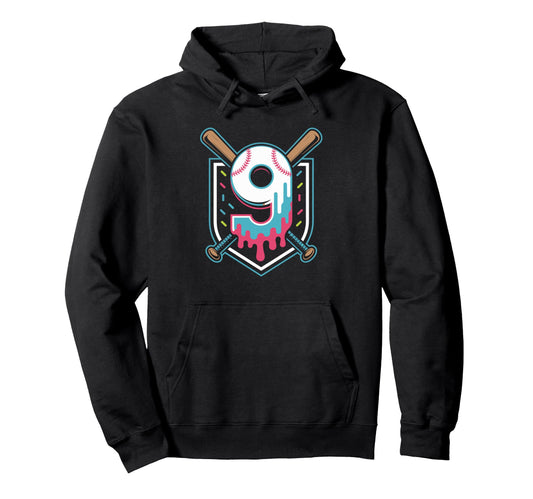Baseball Birthday Number 9 Drip Age Hoodie - Streetwear Style for Adults - T-Shirt, Sweatshirt, Hoodie