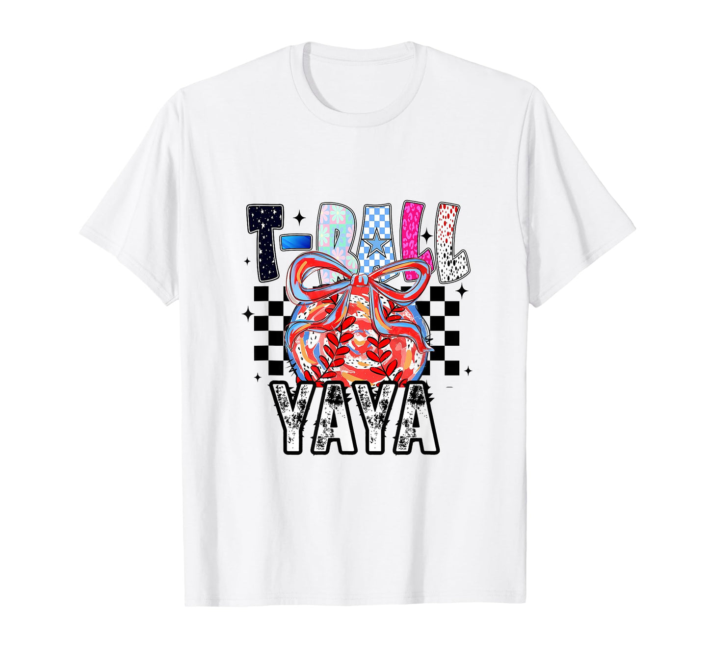 T Ball Baseball Checkered Yaya T-Shirt - Aesthetic Graphic Men Women - T-Shirt, Sweatshirt, Hoodie