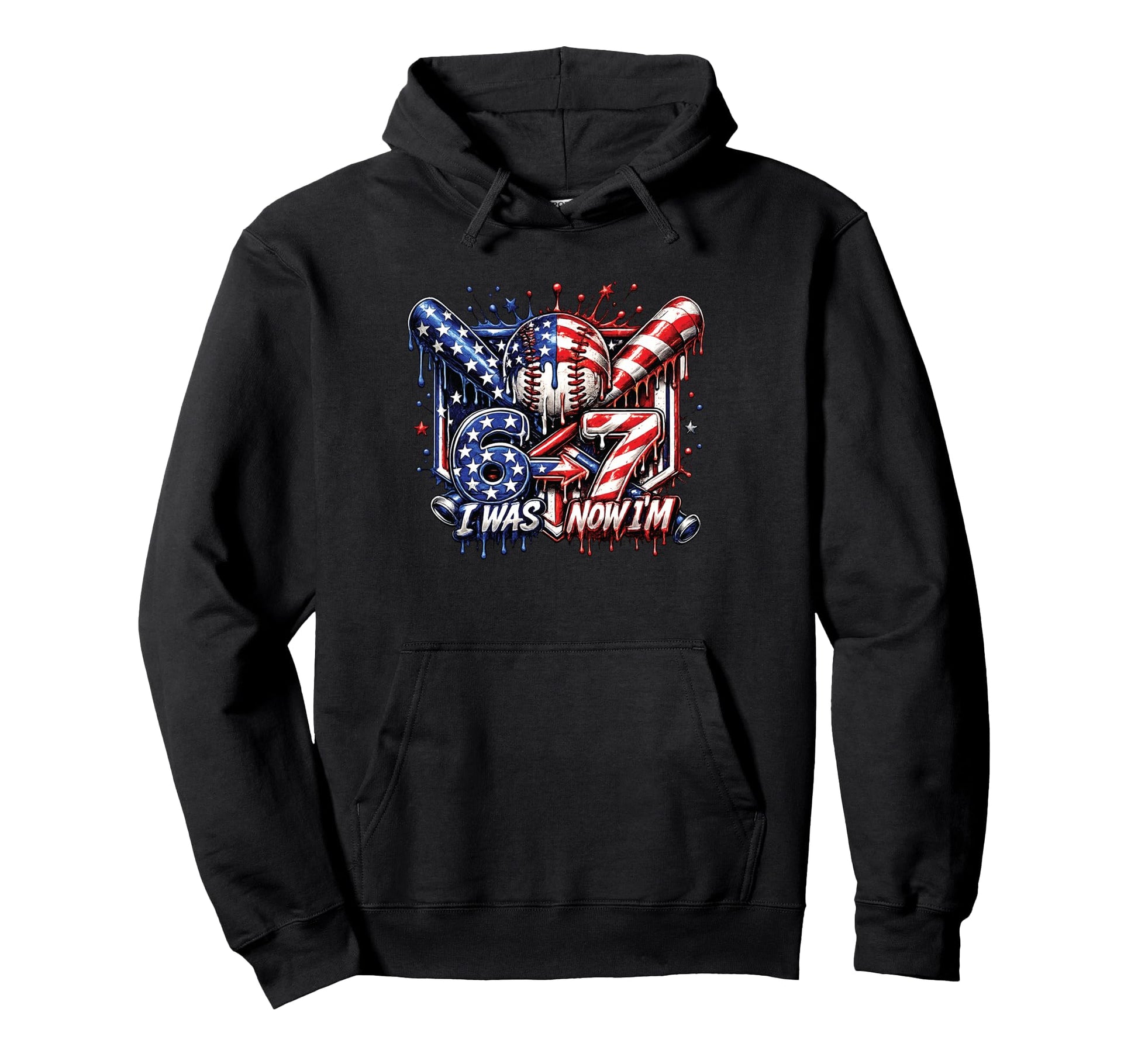 I Was 6 Now Im 7 Baseball Usa Flag Drip Hoodie - Aesthetic Graphic Unisex - T-Shirt, Sweatshirt, Hoodie