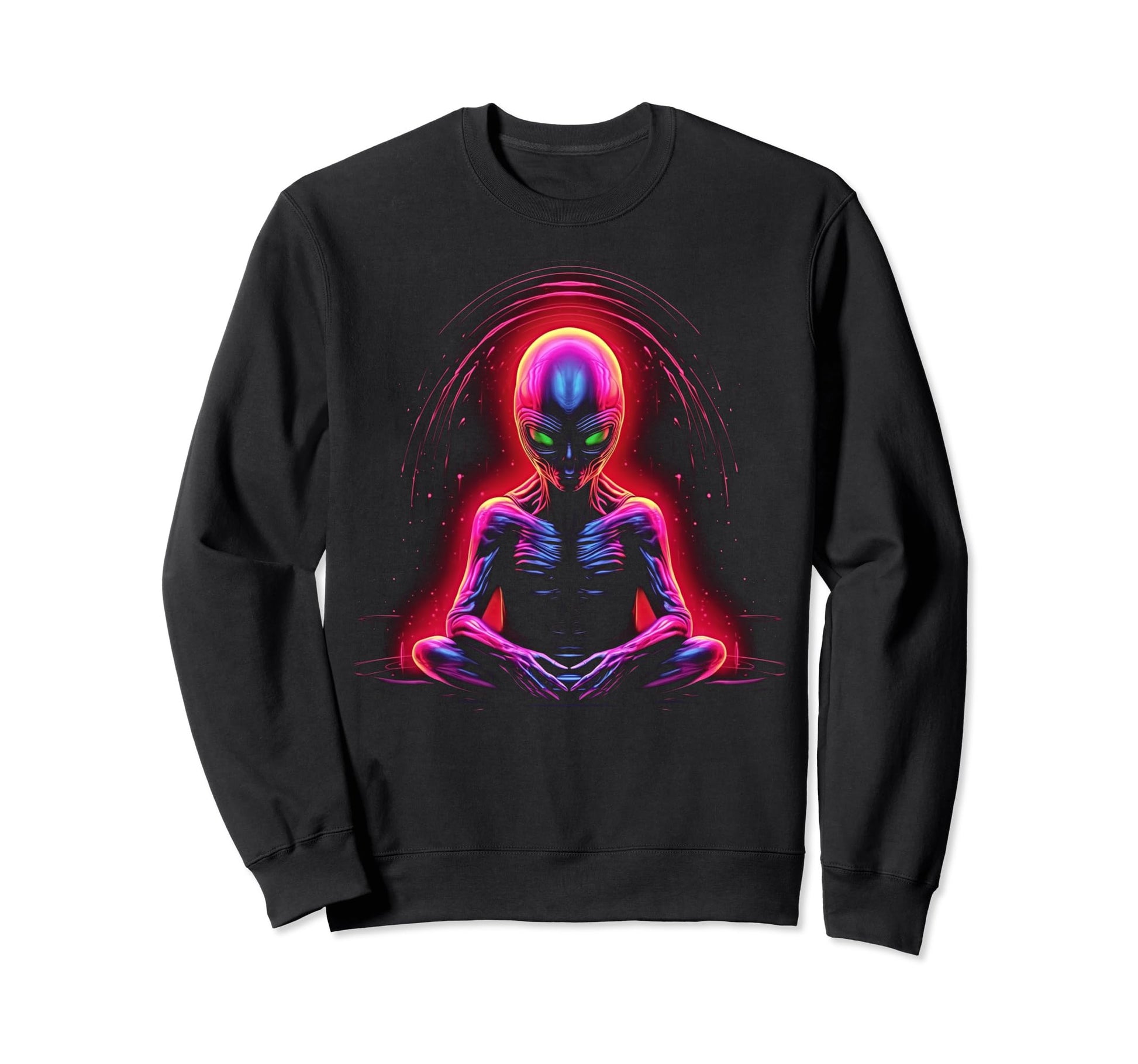 Synthwave Alien Buddha Cyberpunk Sweatshirt - Unique Graphic for Adults - T-Shirt, Sweatshirt, Hoodie