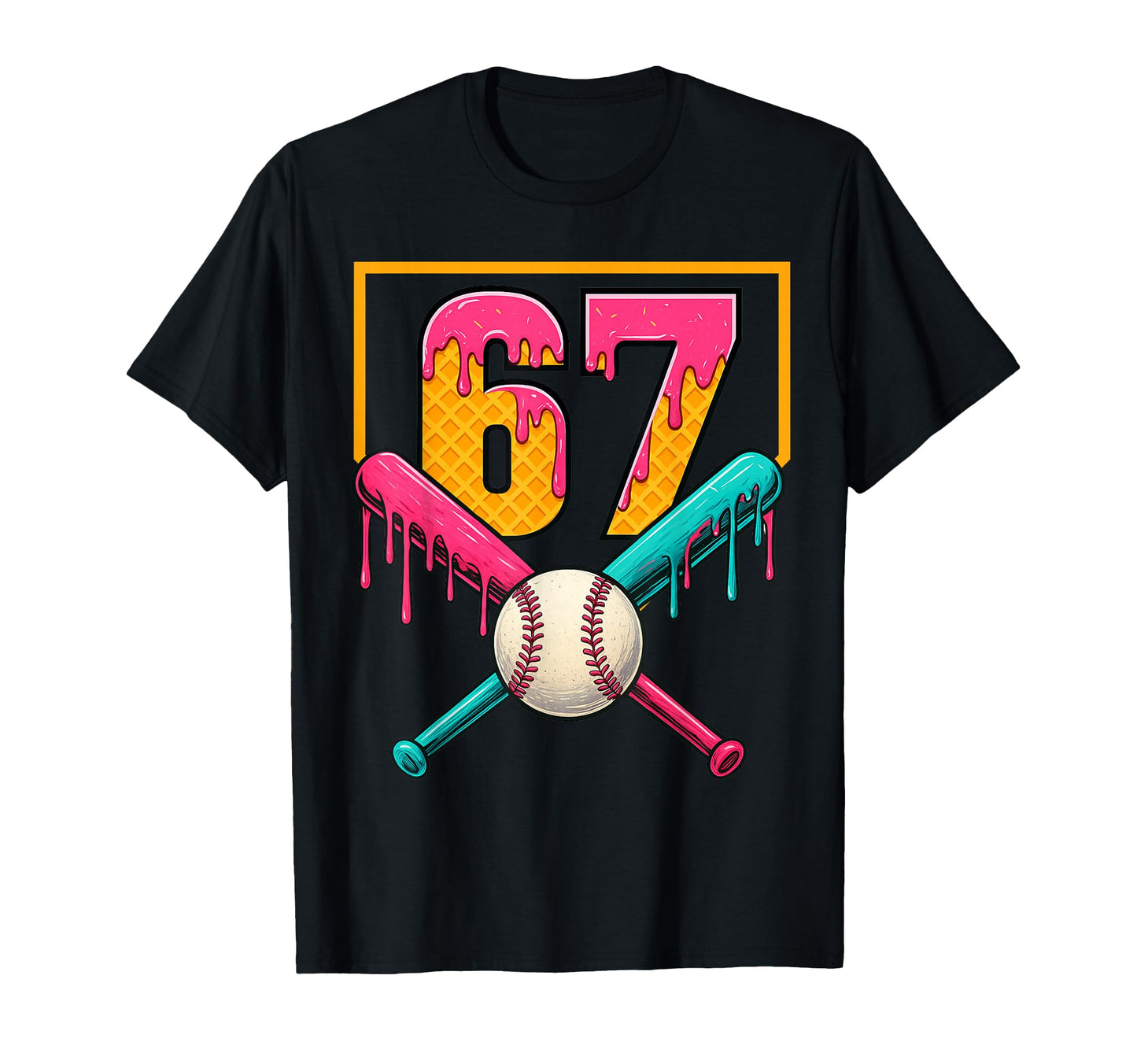 Baseball Ice Cream Drip Number 67 T-Shirt - Minimalist Print Men Women - T-Shirt, Sweatshirt, Hoodie