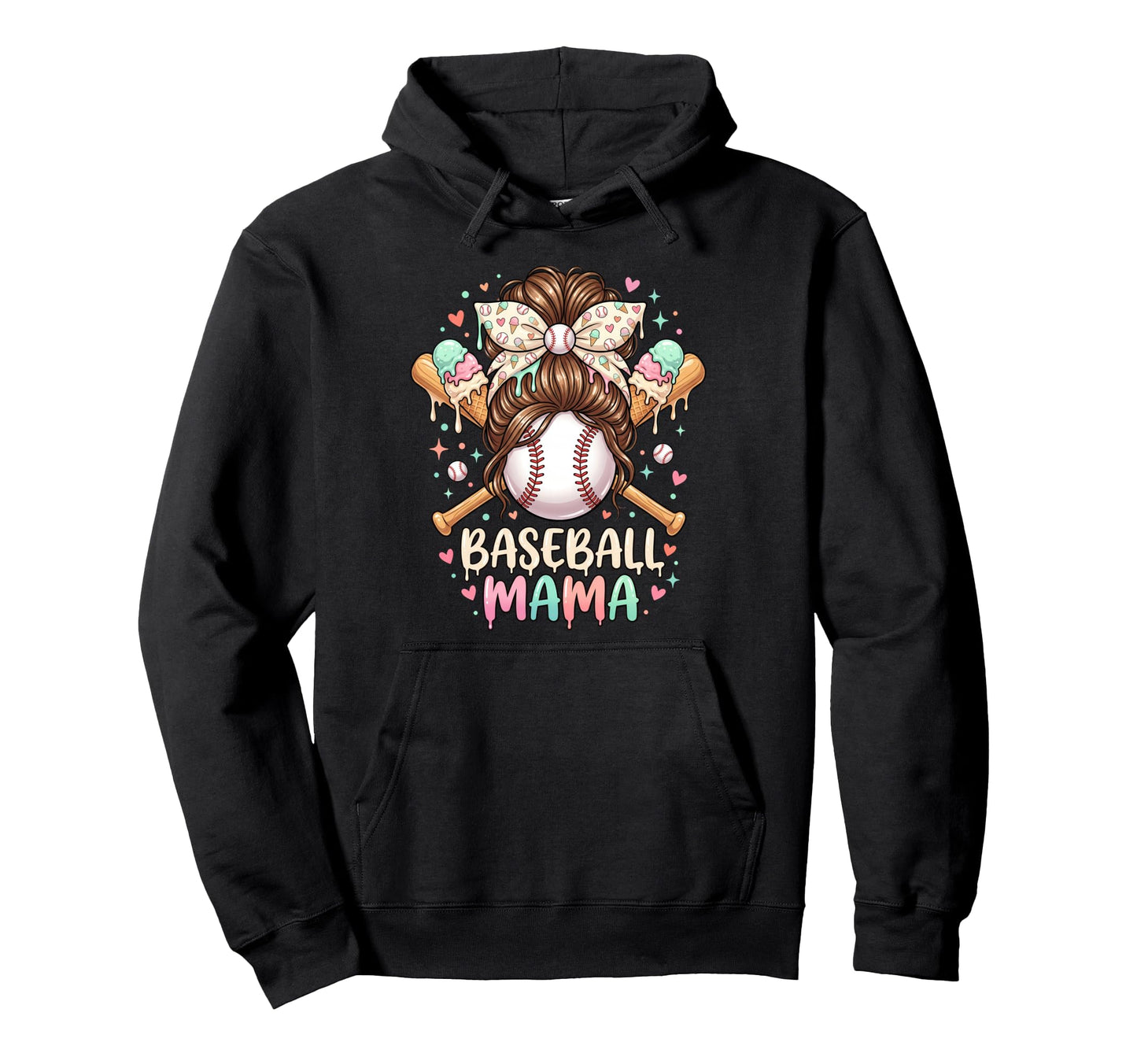 Baseball Mama Ice Cream Mothers Day Hoodie - Fun Novelty Design Men Women - T-Shirt, Sweatshirt, Hoodie