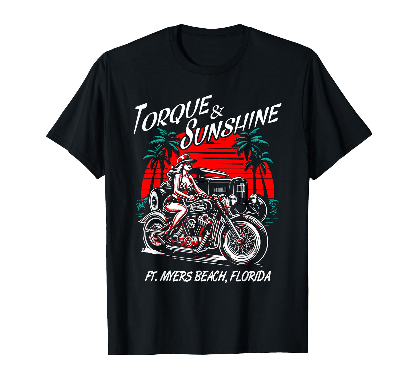 Ft Myers Beach Florida Motorcycle T-Shirt - Minimalist Print for Adults - T-Shirt, Sweatshirt, Hoodie