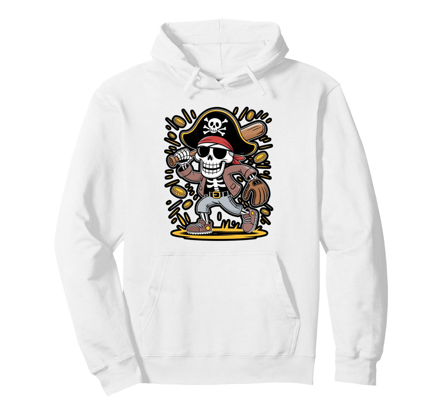 Dabbing Pirate Skeleton Baseball Player Hoodie - Novelty Apparel Men Women - T-Shirt, Sweatshirt, Hoodie
