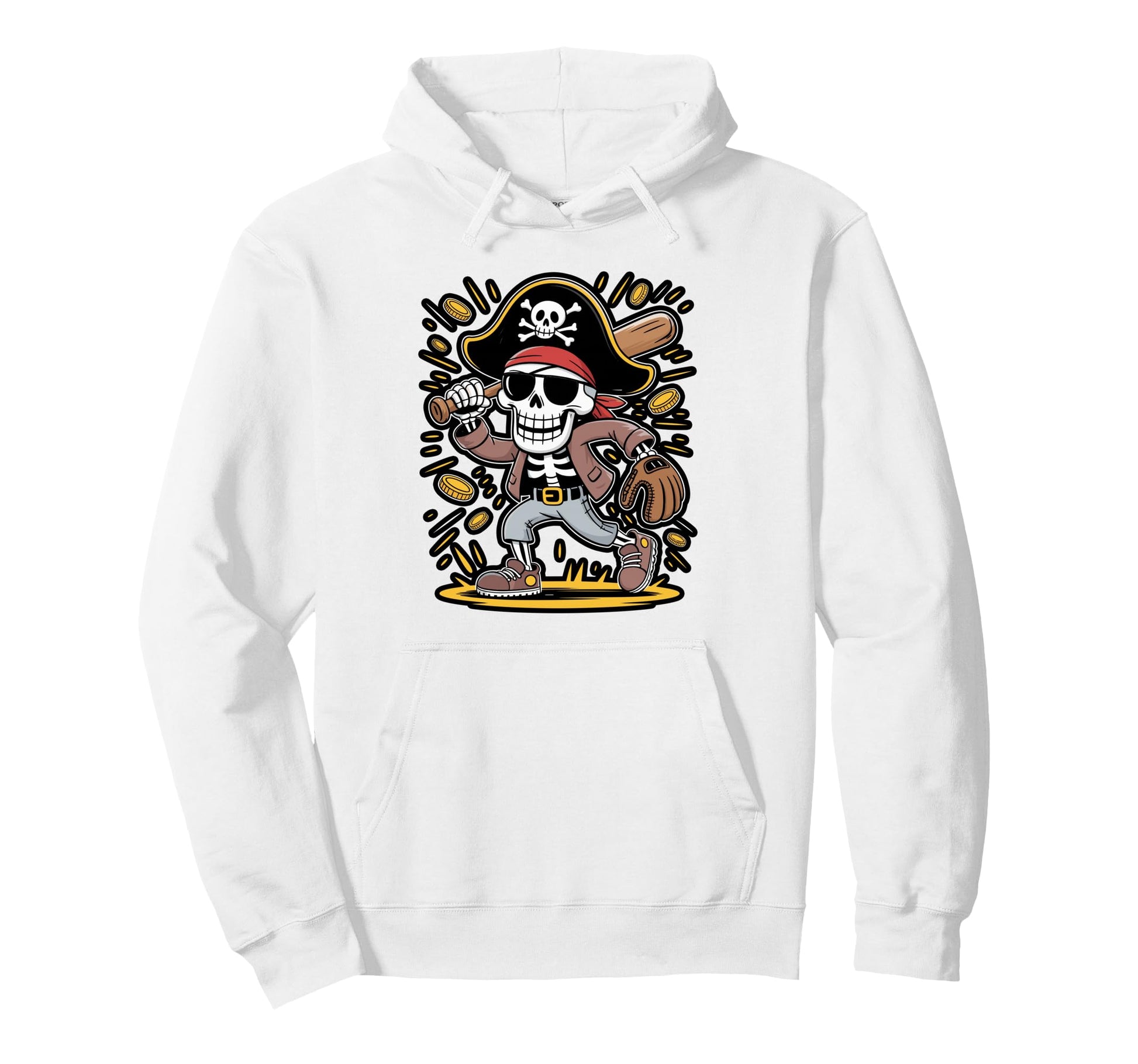 Dabbing Pirate Skeleton Baseball Player Hoodie - Novelty Apparel Men Women - T-Shirt, Sweatshirt, Hoodie